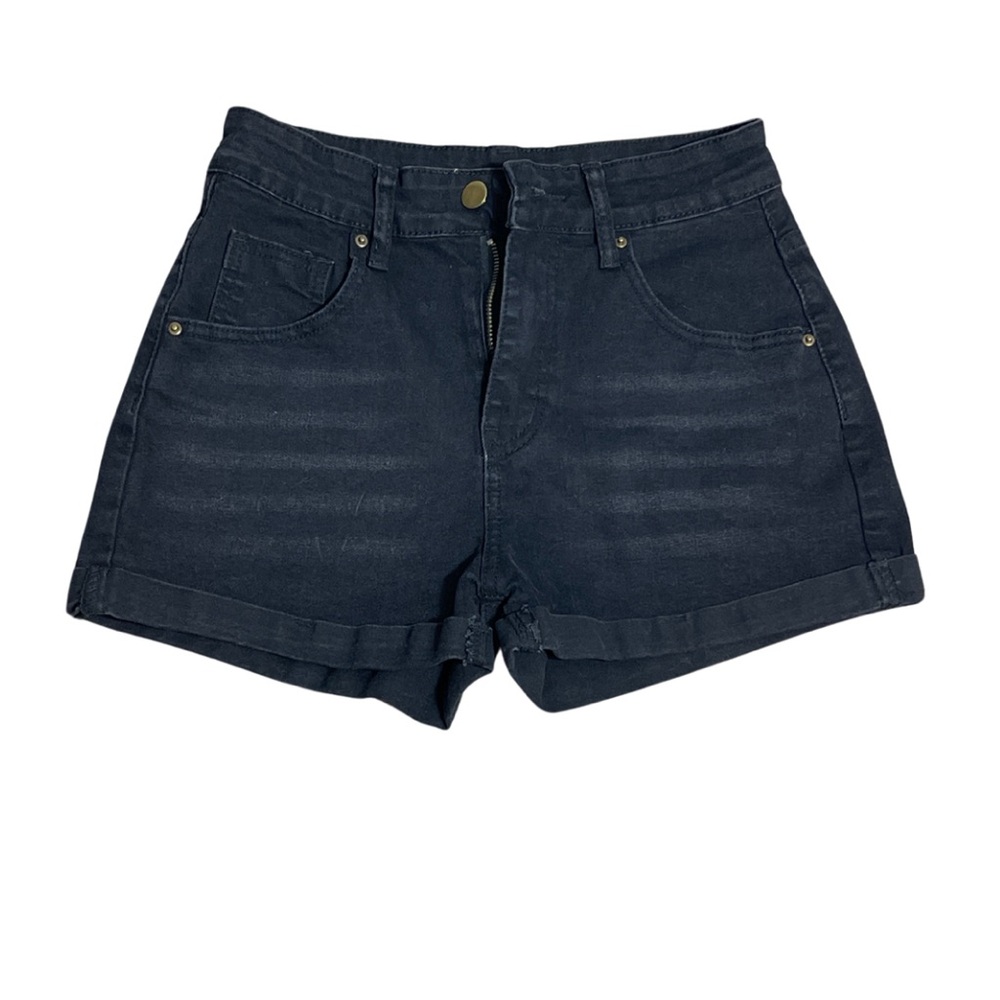 High Waist Black Denim Jean Shorts with Sleek Fit stretch